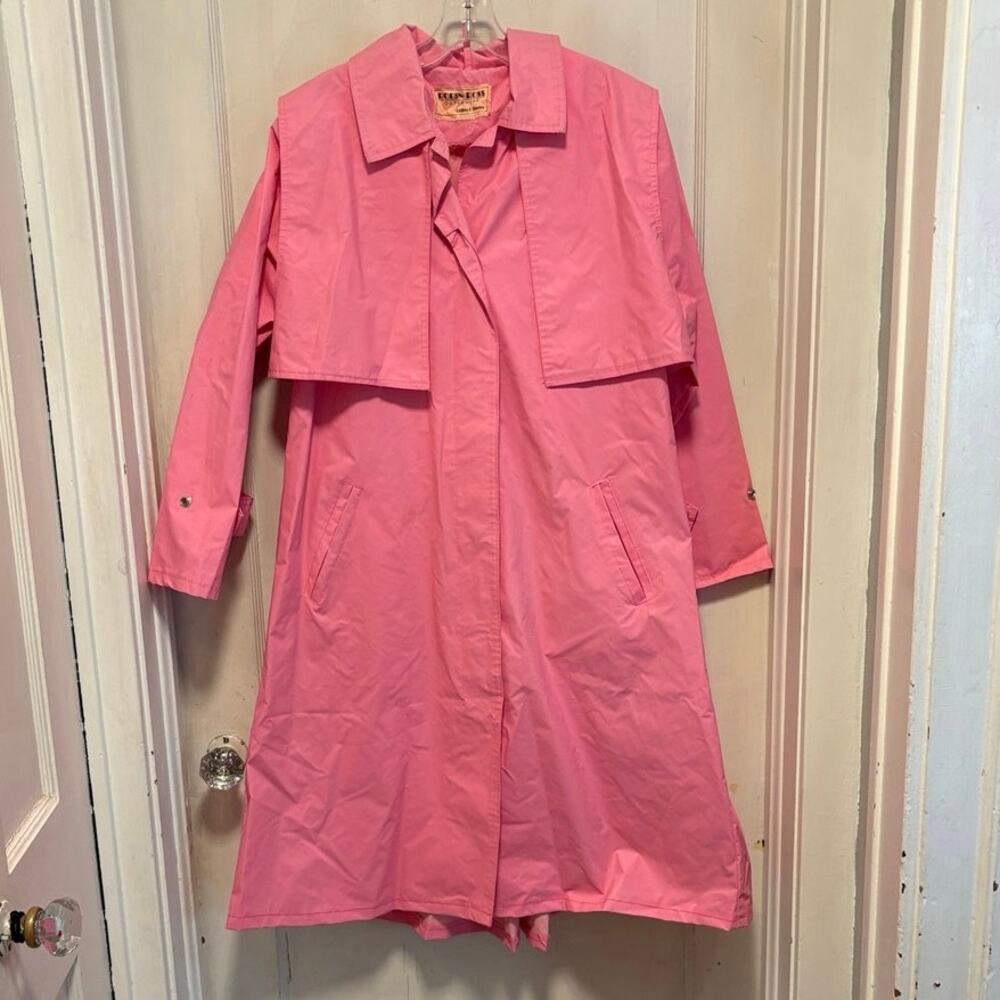 Vintage Barbie Pink Rubber Raincoat Trench Dress Coat Car Coat